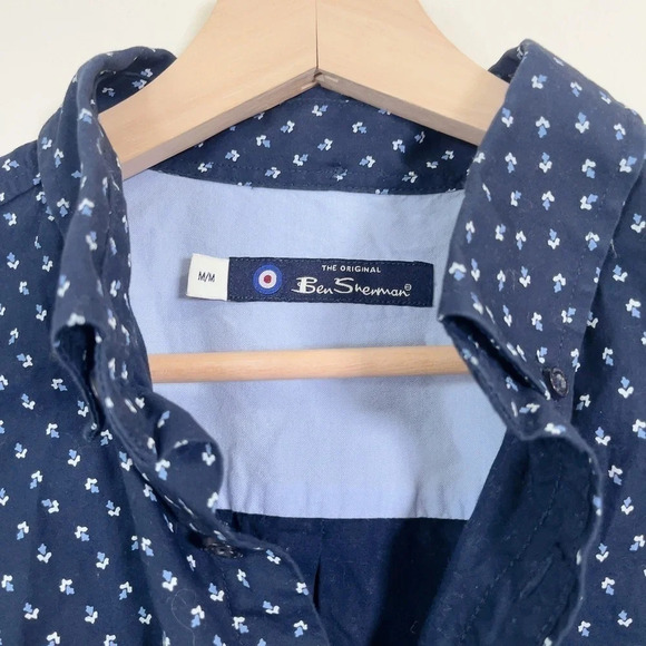 BEN  SHERMAN | NAVY PRINT BUTTON DOWN DRESS SHIRT - Picture 8 of 13